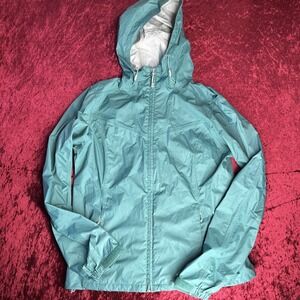 Eddie Bauer Jacket Womens M Teal Cloud Cap Rain Shell WeatherEdge Hooded